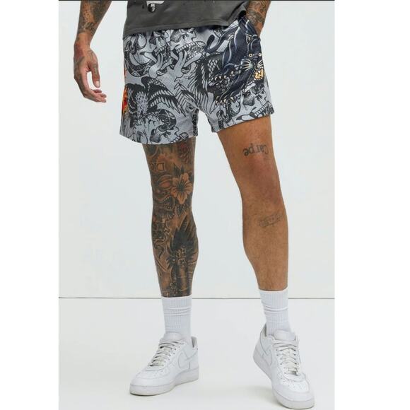 NWT Ed Hardy Men's Mesh Panther Skull Tattoo Shorts - Picture 1 of 11